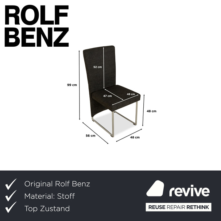 Rolf Benz 7400 fabric chair set of 6, anthracite, dark grey, dining room