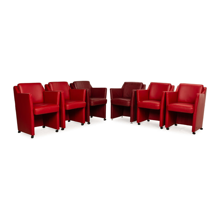 Lot de 6 chaises en cuir Rolf Benz rouge