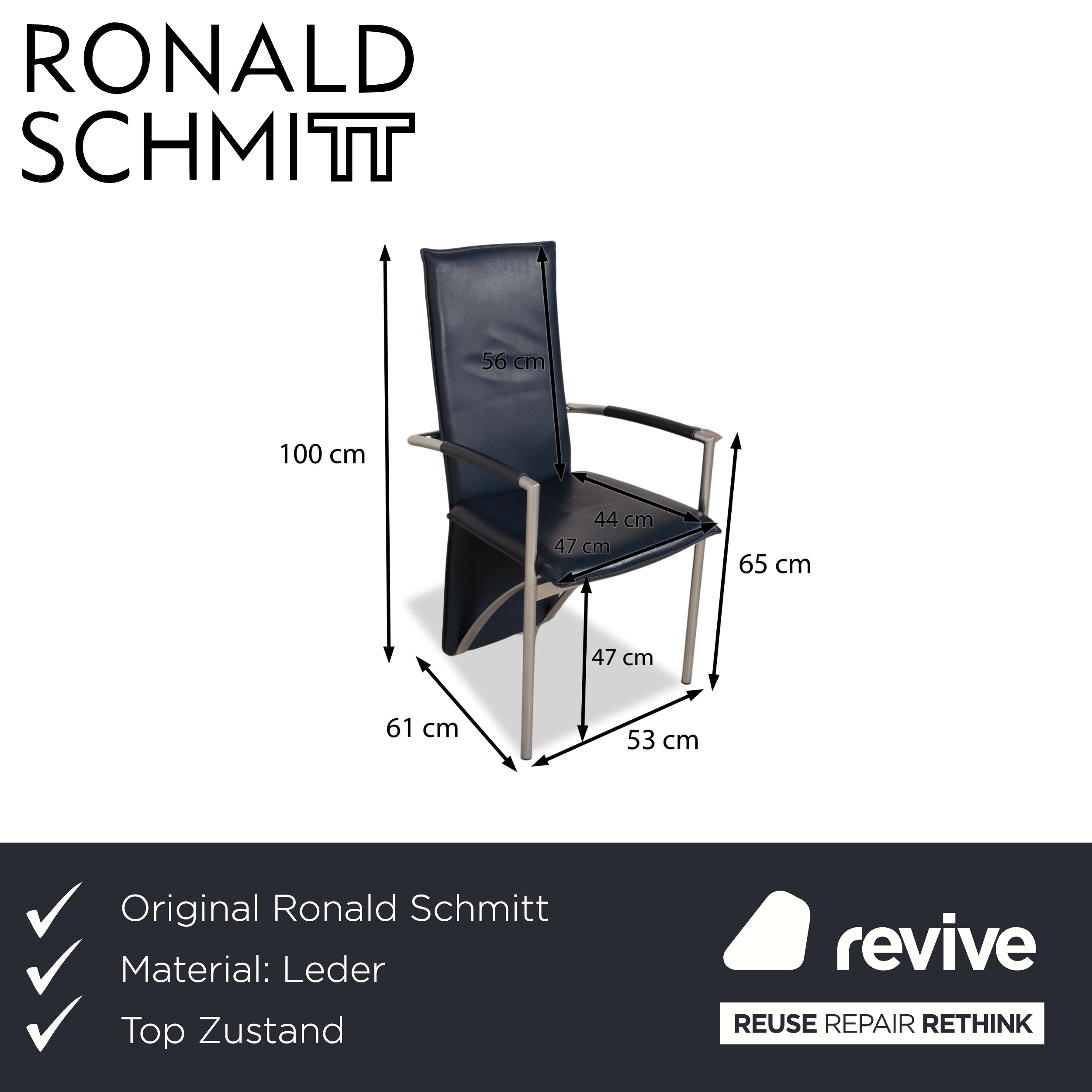 6er Garnitur Ronald Schmitt Leder Stuhl Blau Dunkelblau Esszimmer