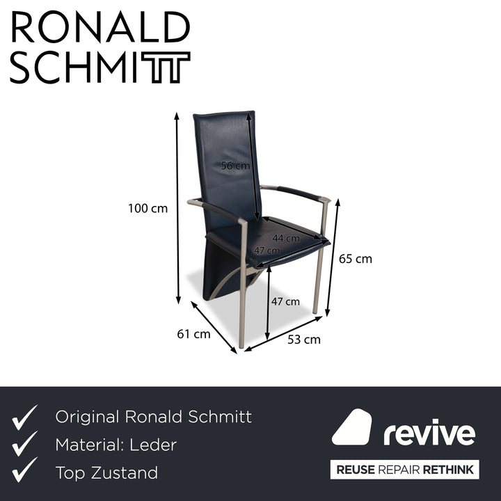 Lot de 6 chaises en cuir Ronald Schmitt bleu foncé salle à manger