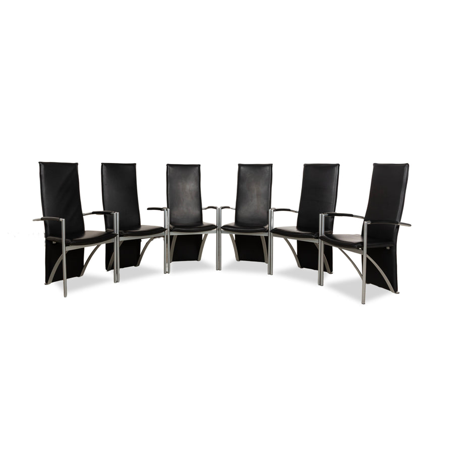 Set of 6 Ronald Schmitt Leather Chairs Black