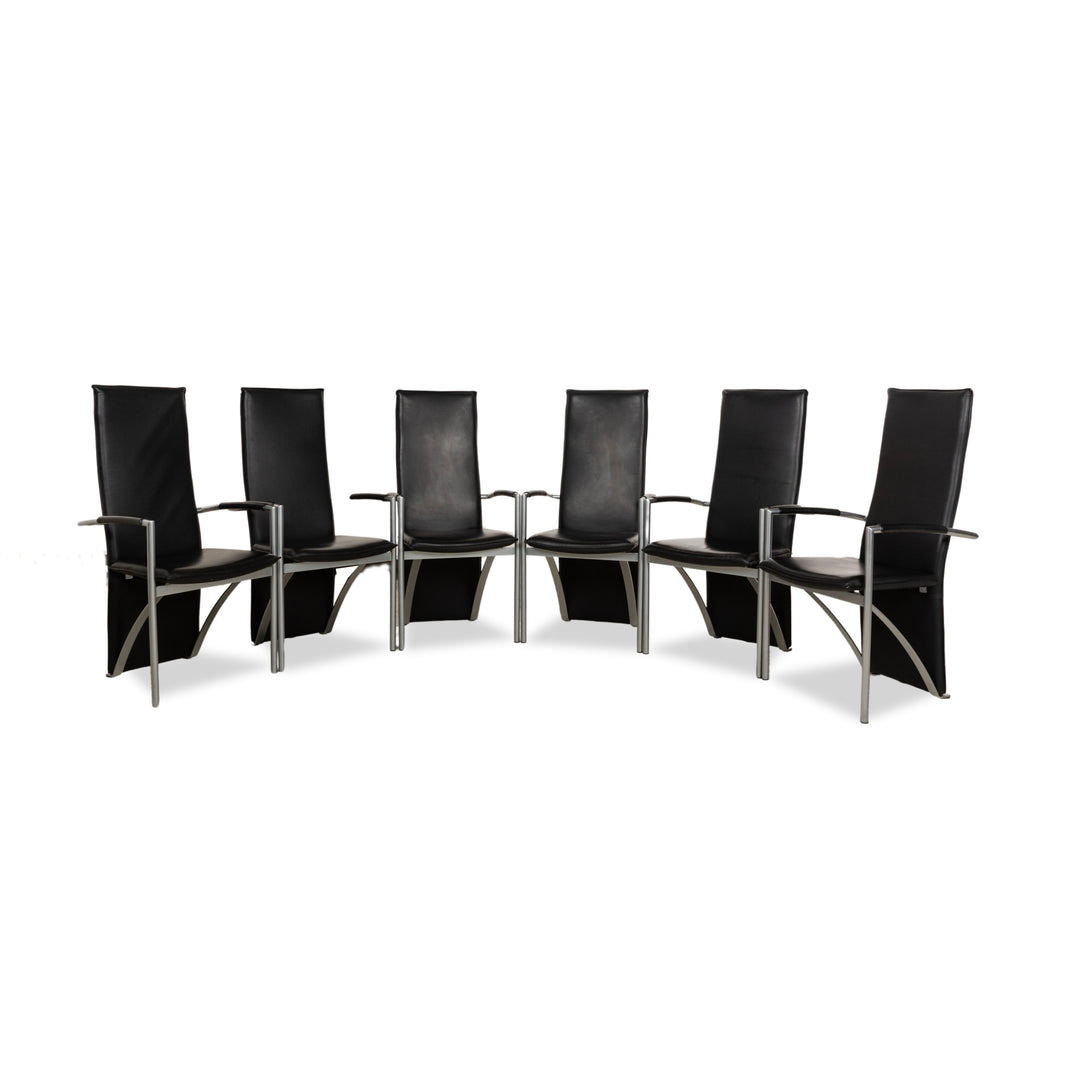 Lot de 6 chaises en cuir noir Ronald Schmitt