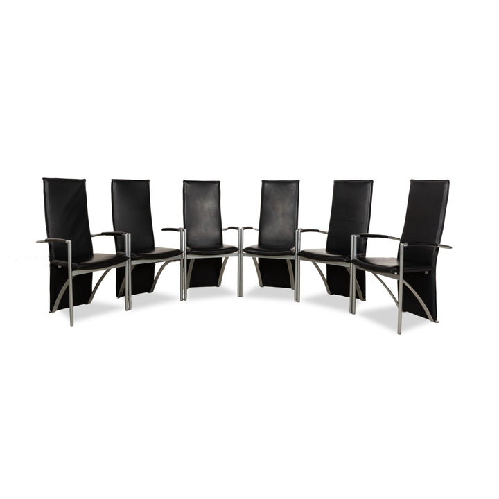 Lot de 6 chaises en cuir noir Ronald Schmitt