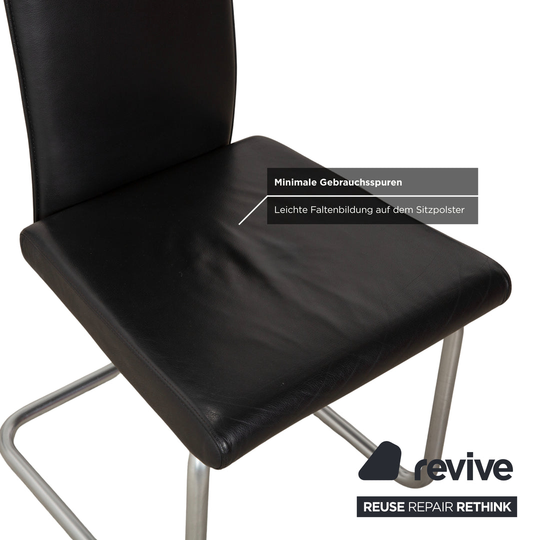 Ronald Schmitt set of 6 leather chairs, black chrome, dining room