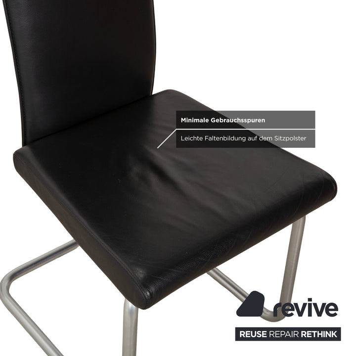 Ronald Schmitt set of 6 leather chairs, black chrome, dining room