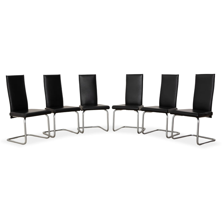 Ronald Schmitt set of 6 leather chairs, black chrome, dining room