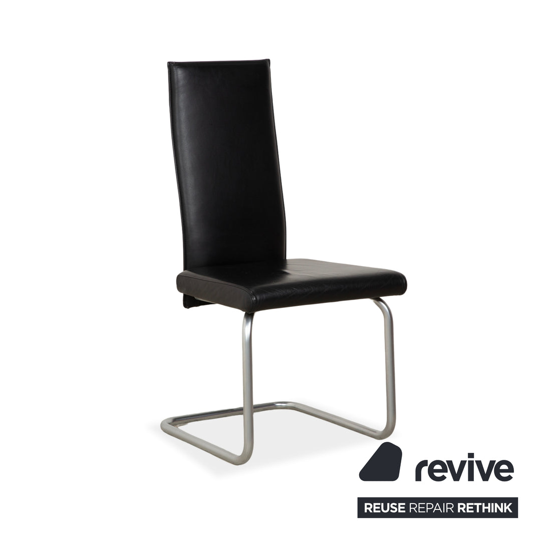 Ronald Schmitt set of 6 leather chairs, black chrome, dining room