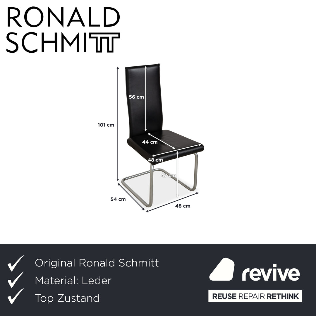 Ronald Schmitt set of 6 leather chairs, black chrome, dining room