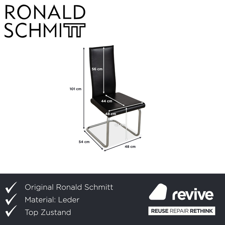 Ronald Schmitt set of 6 leather chairs, black chrome, dining room