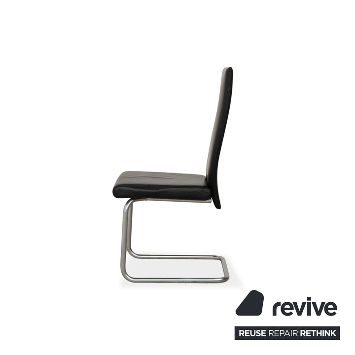 Ronald Schmitt set of 6 leather chairs, black chrome, dining room