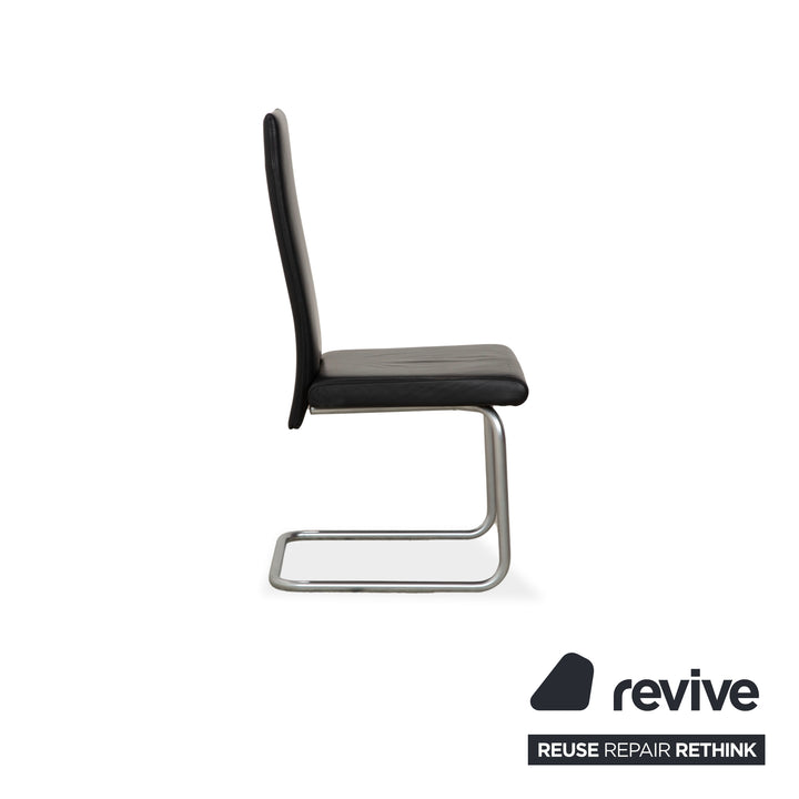 Ronald Schmitt set of 6 leather chairs, black chrome, dining room