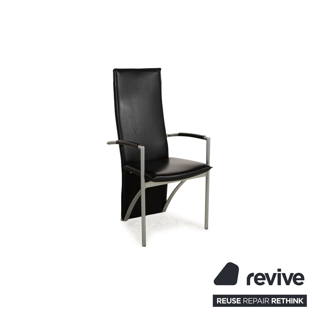 Lot de 6 chaises en cuir noir Ronald Schmitt