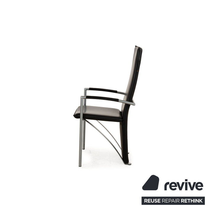 Lot de 6 chaises en cuir noir Ronald Schmitt