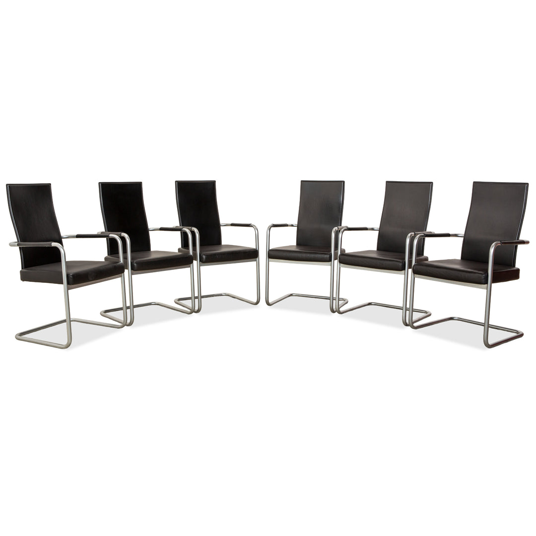 Ensemble de 6 fauteuils de salle à manger Ronald Schmitt RST 16 en cuir noir