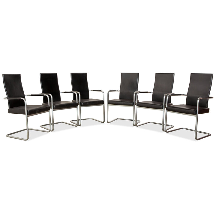 Ensemble de 6 fauteuils de salle à manger Ronald Schmitt RST 16 en cuir noir