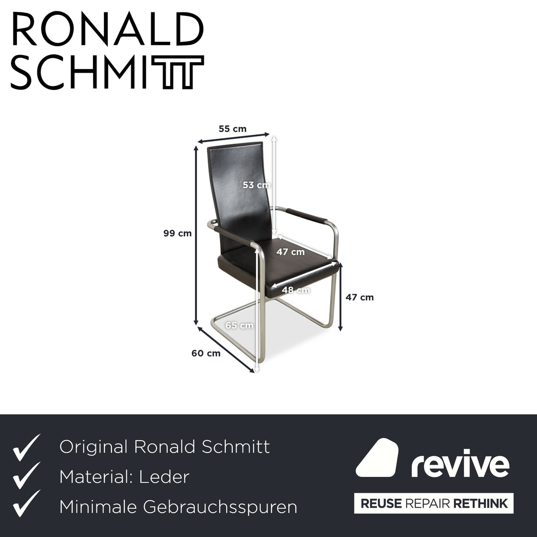 Ensemble de 6 fauteuils de salle à manger Ronald Schmitt RST 16 en cuir noir