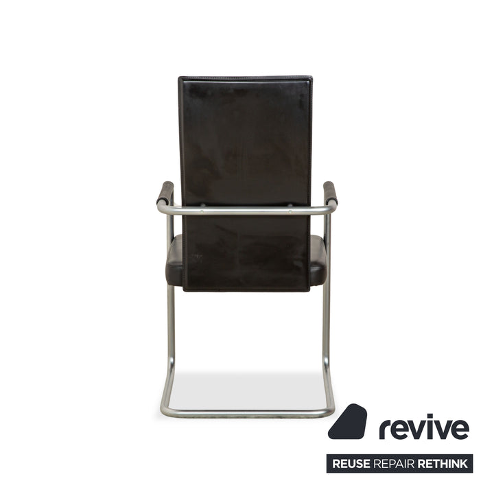 Ensemble de 6 fauteuils de salle à manger Ronald Schmitt RST 16 en cuir noir