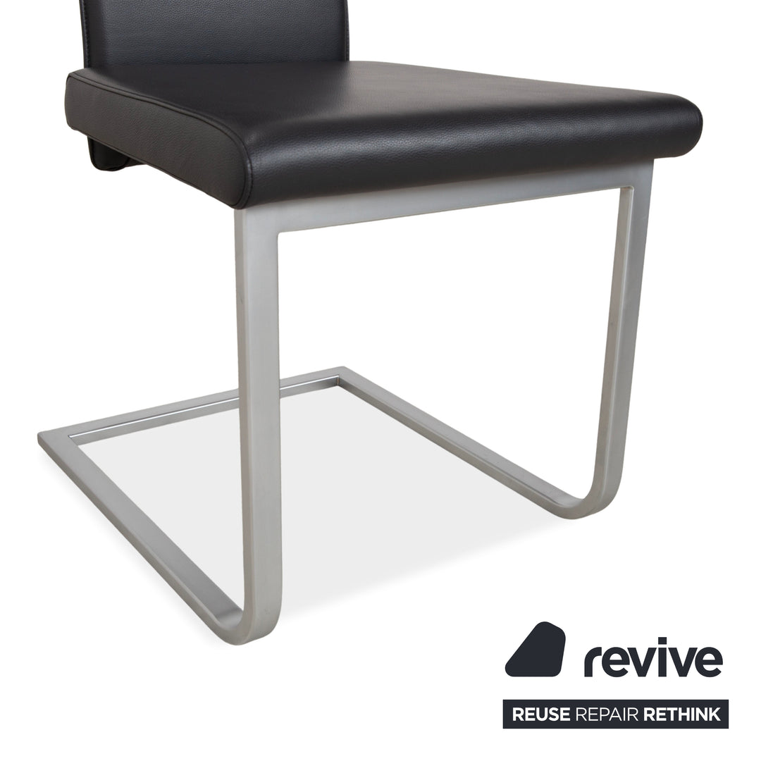 Ensemble de 6 chaises en cuir Ronald Schmitt RST81, gris anthracite foncé, design cantilever