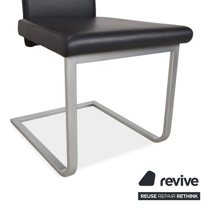 Ensemble de 6 chaises en cuir Ronald Schmitt RST81, gris anthracite foncé, design cantilever