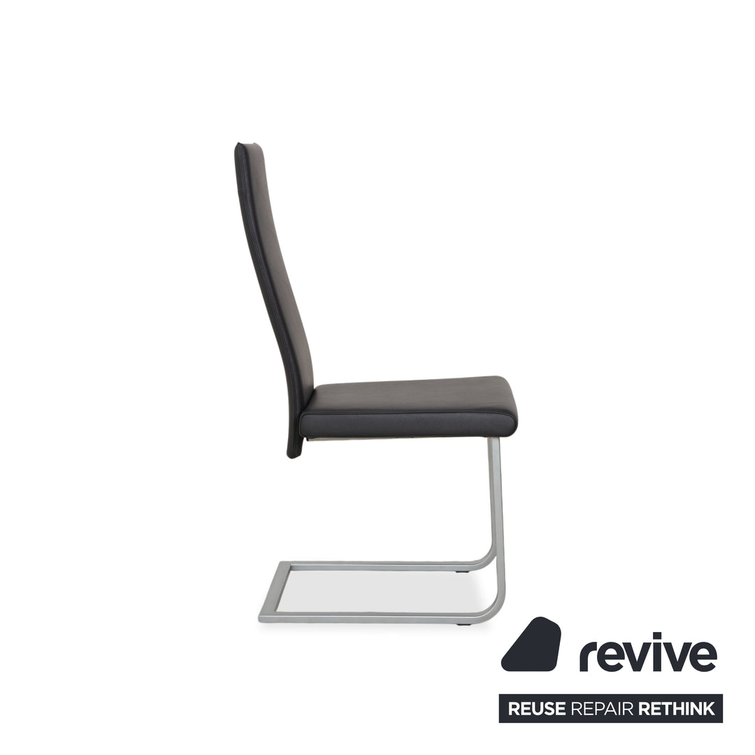 Ensemble de 6 chaises en cuir Ronald Schmitt RST81, gris anthracite foncé, design cantilever