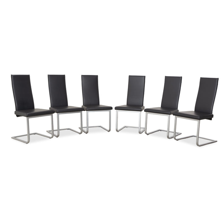 Ensemble de 6 chaises en cuir Ronald Schmitt RST81, gris anthracite foncé, design cantilever