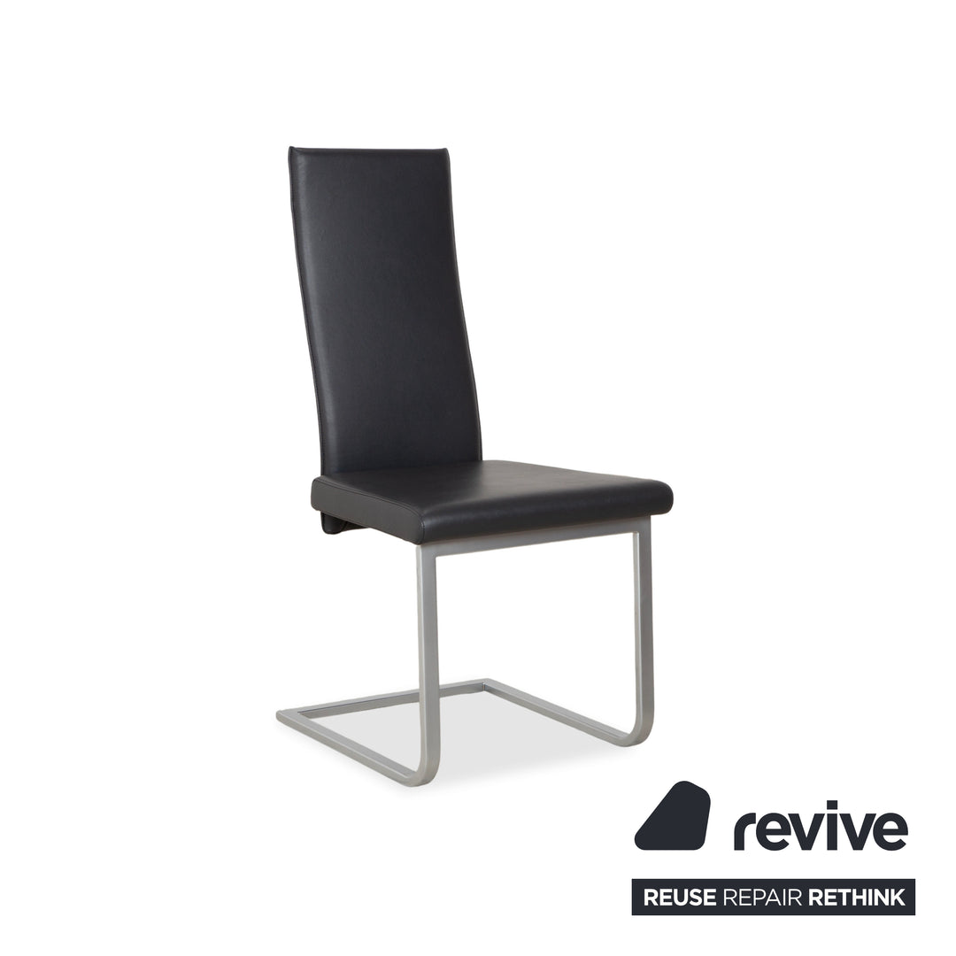 Ensemble de 6 chaises en cuir Ronald Schmitt RST81, gris anthracite foncé, design cantilever