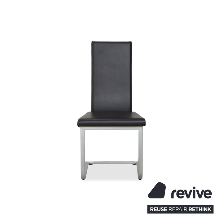 Ensemble de 6 chaises en cuir Ronald Schmitt RST81, gris anthracite foncé, design cantilever
