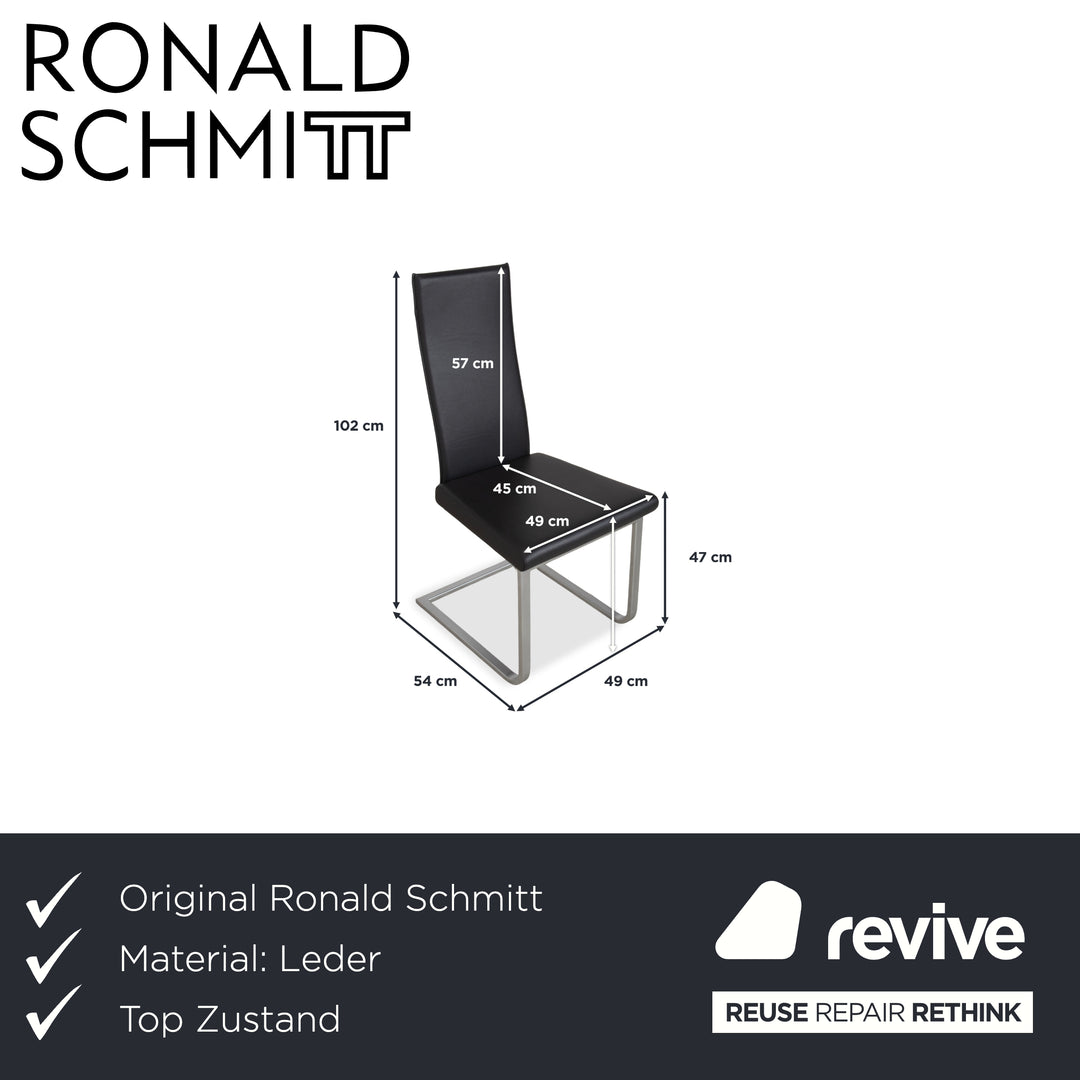 Ensemble de 6 chaises en cuir Ronald Schmitt RST81, gris anthracite foncé, design cantilever