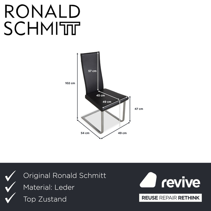 Ensemble de 6 chaises en cuir Ronald Schmitt RST81, gris anthracite foncé, design cantilever