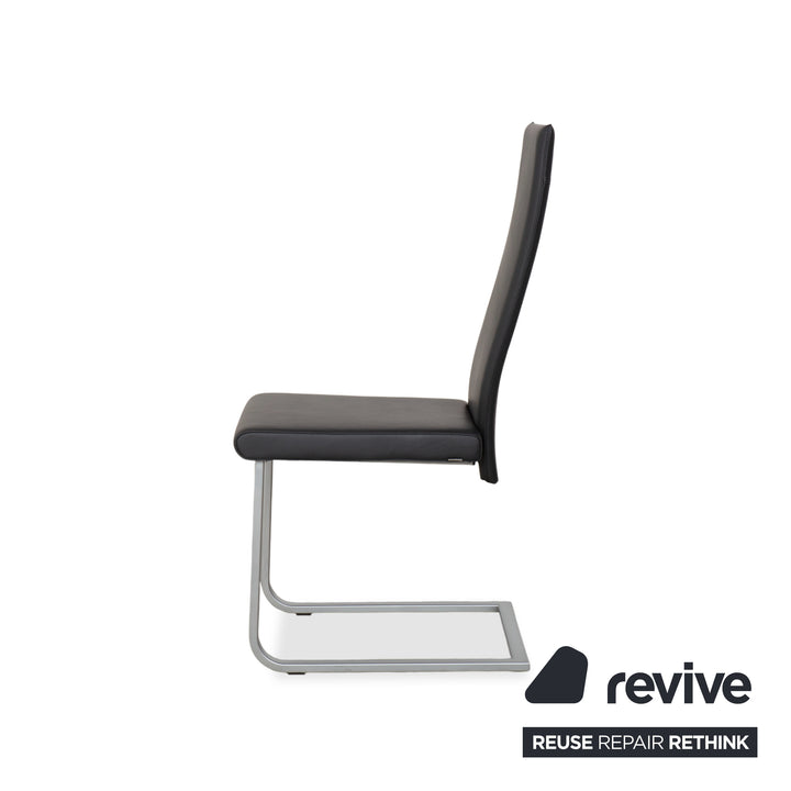 Ensemble de 6 chaises en cuir Ronald Schmitt RST81, gris anthracite foncé, design cantilever