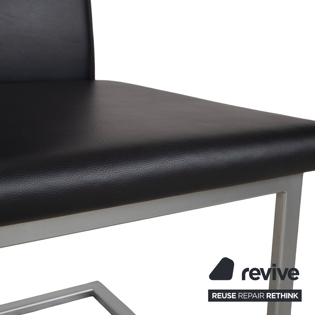 Ensemble de 6 chaises en cuir Ronald Schmitt RST81, gris anthracite foncé, design cantilever