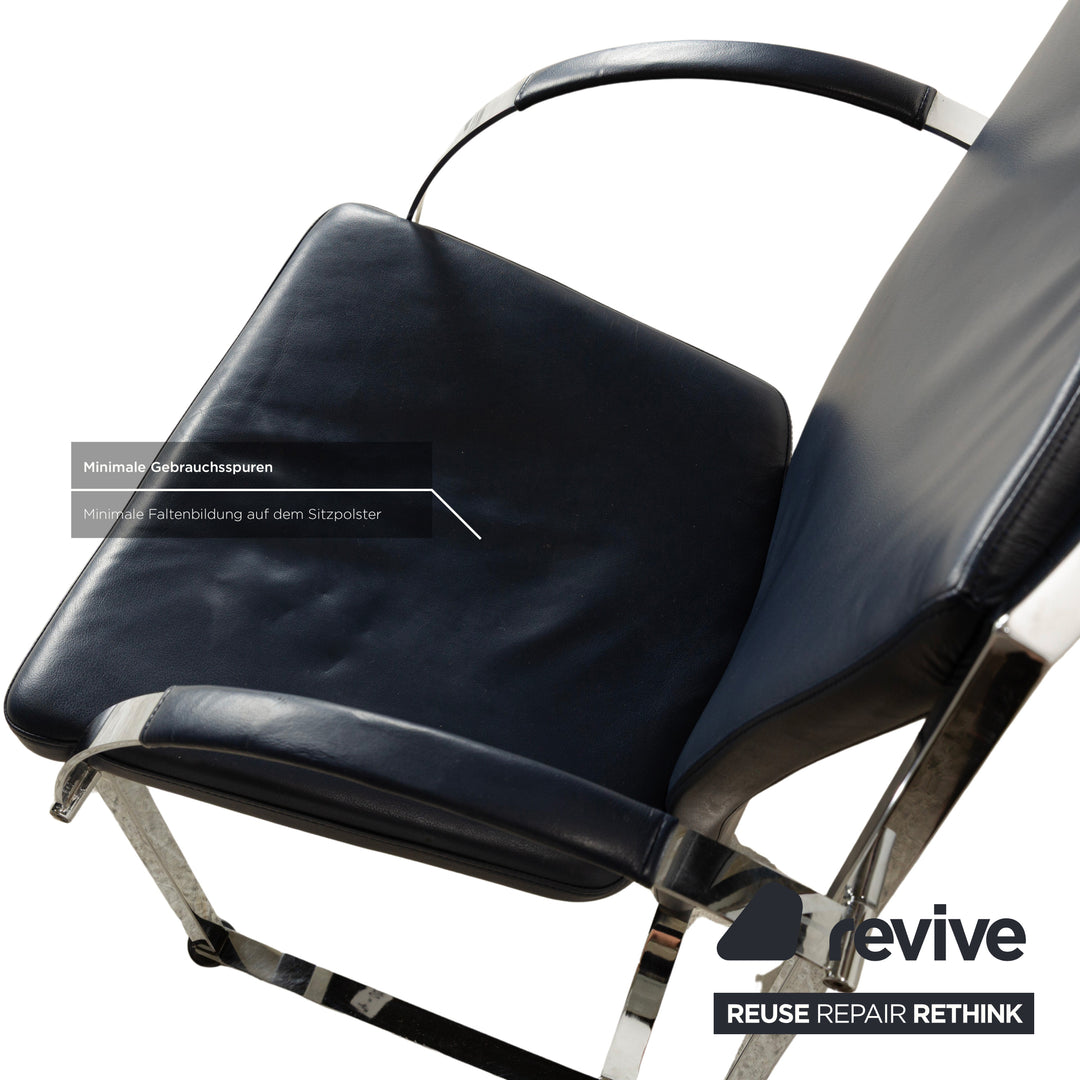 Ensemble de 6 chaises Ronald Schmitt, cuir bleu