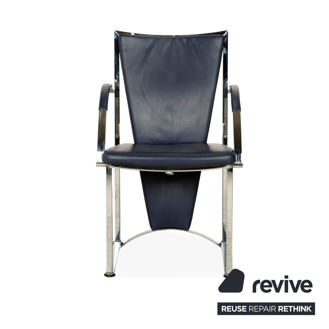 Ensemble de 6 chaises Ronald Schmitt, cuir bleu