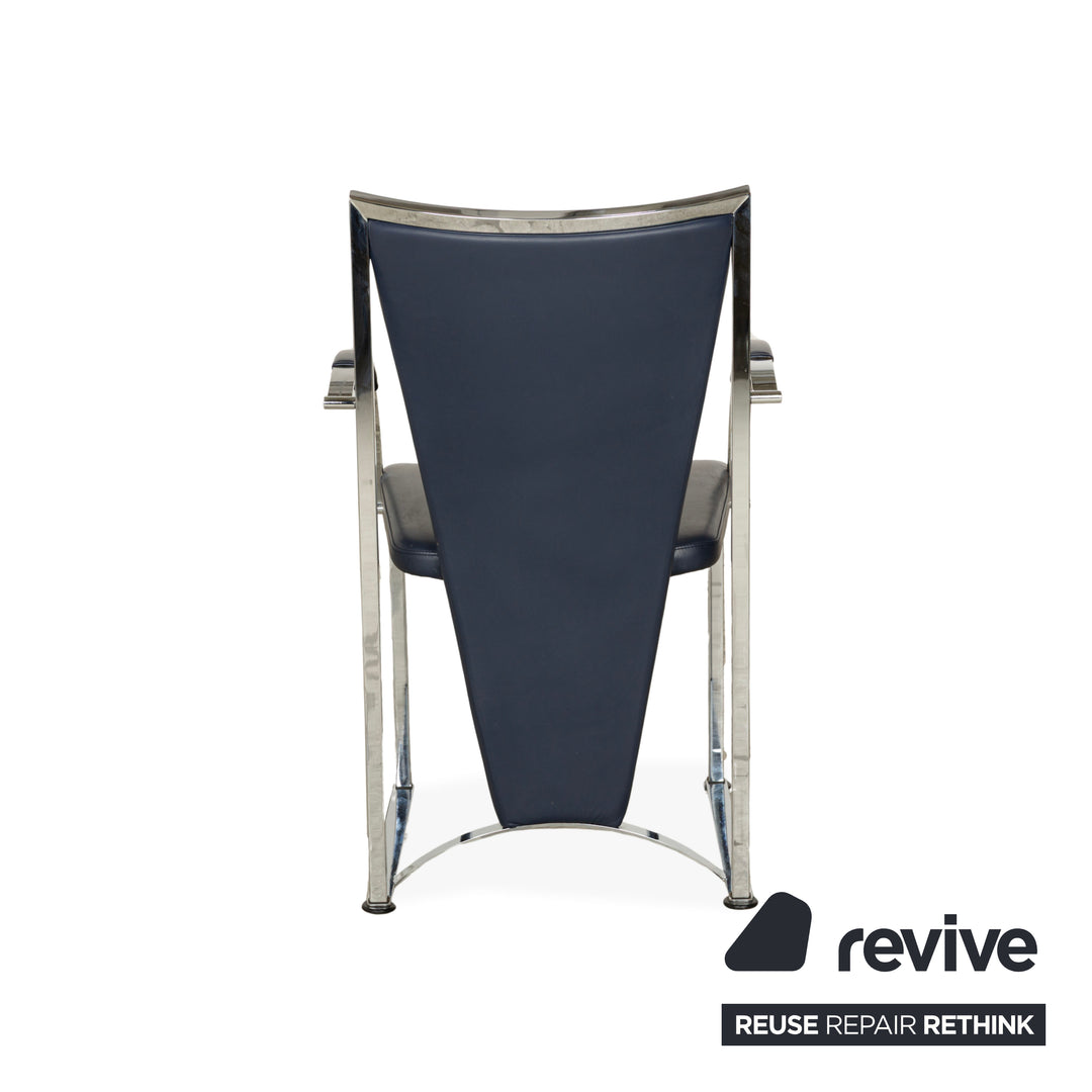 Ensemble de 6 chaises Ronald Schmitt, cuir bleu