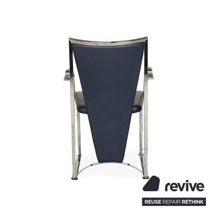 Ensemble de 6 chaises Ronald Schmitt, cuir bleu