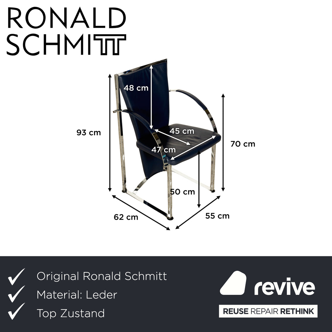 Ensemble de 6 chaises Ronald Schmitt, cuir bleu