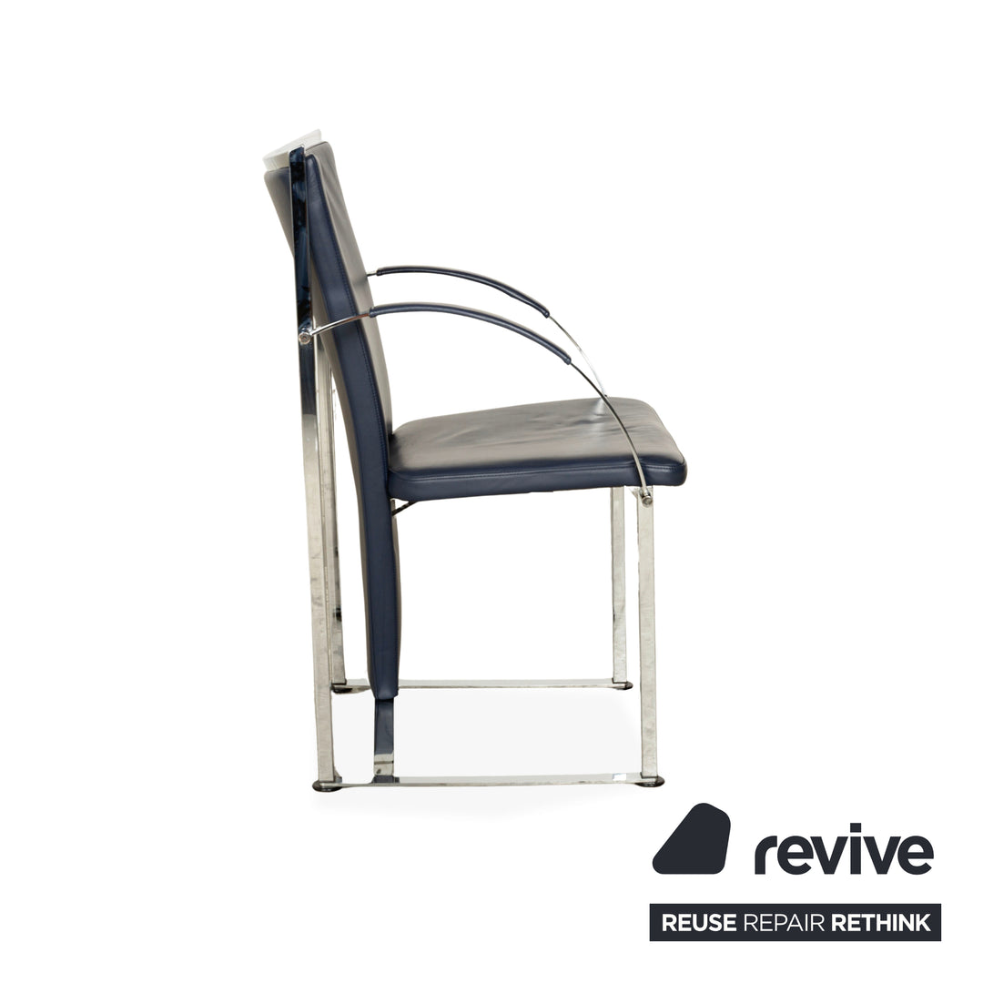Ensemble de 6 chaises Ronald Schmitt, cuir bleu
