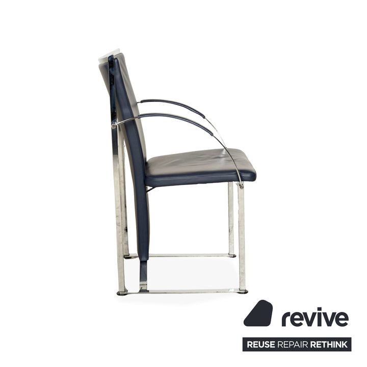 Ensemble de 6 chaises Ronald Schmitt, cuir bleu