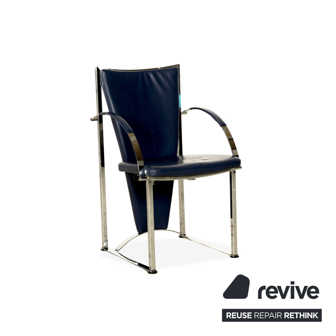 Ensemble de 6 chaises Ronald Schmitt, cuir bleu