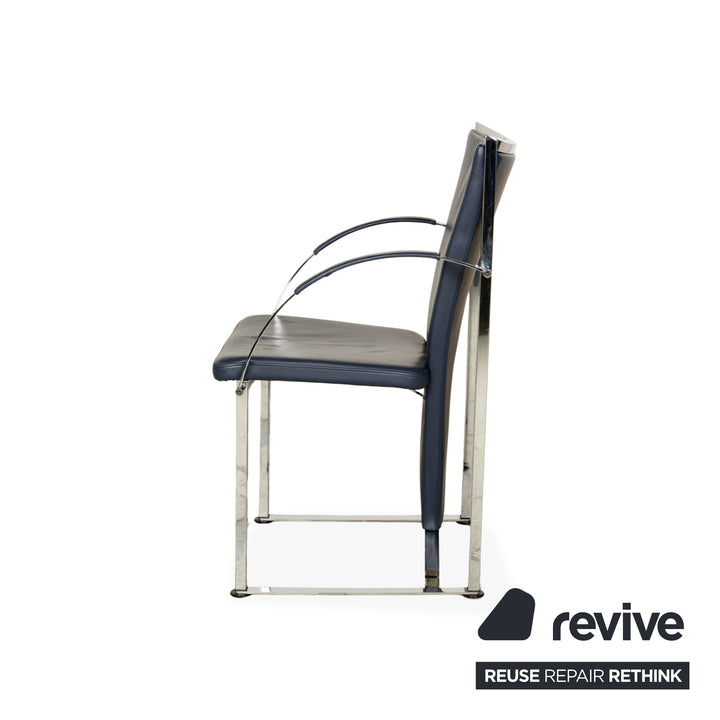 Ensemble de 6 chaises Ronald Schmitt, cuir bleu