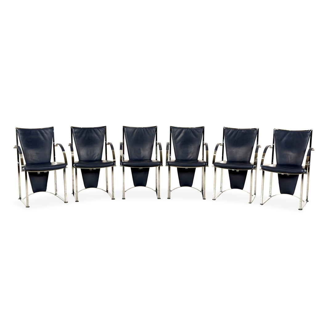 Ensemble de 6 chaises Ronald Schmitt, cuir bleu