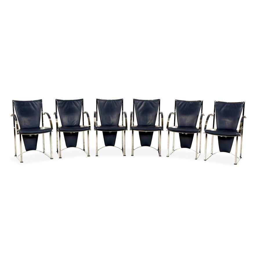 Ensemble de 6 chaises Ronald Schmitt, cuir bleu