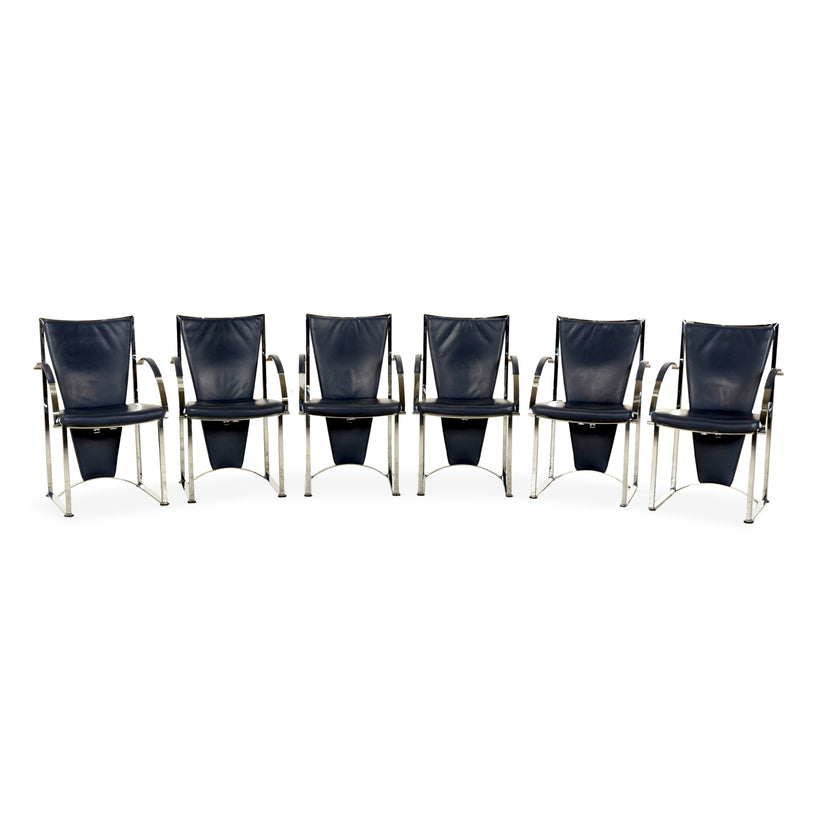 Set of 6 Ronald Schmitt chairs, blue leather