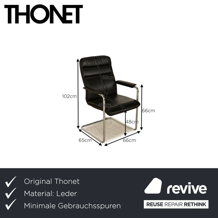 6er Garnitur Thonet Leder Stuhl Schwarz Vintage