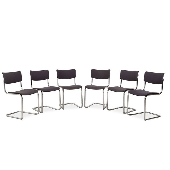 Set of 6 Thonet S 43 Fabric Chairs Grey Blue Dining Room