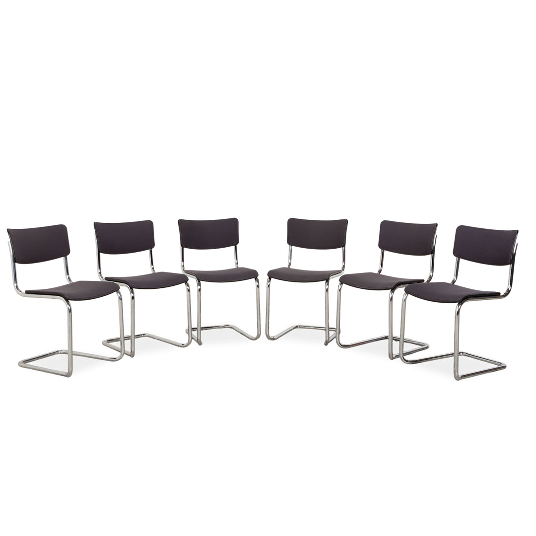 6er Garnitur Thonet S 43 Stoff Stuhl Grau Blau Esszimmer