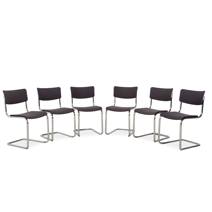 6er Garnitur Thonet S 43 Stoff Stuhl Grau Blau Esszimmer