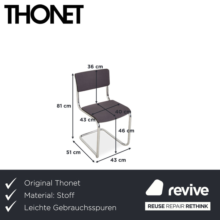 Set of 6 Thonet S 43 Fabric Chairs Grey Blue Dining Room