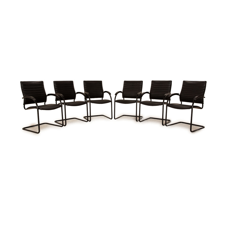Set of 6 Thonet S 74 leather chairs black dining room