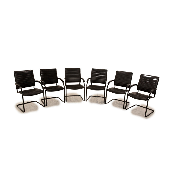 Set of 6 Thonet S 74 leather chairs black dining room